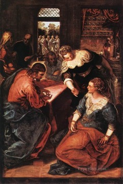 Cristo en la casa de Marta y María Renacimiento italiano Tintoretto Pinturas al óleo